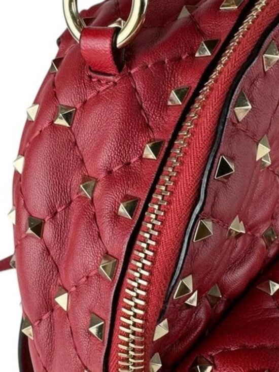 Auth Valentino Garavani Rockstud Backpack Red/Gold Leather/Metal - z9017 main image 10